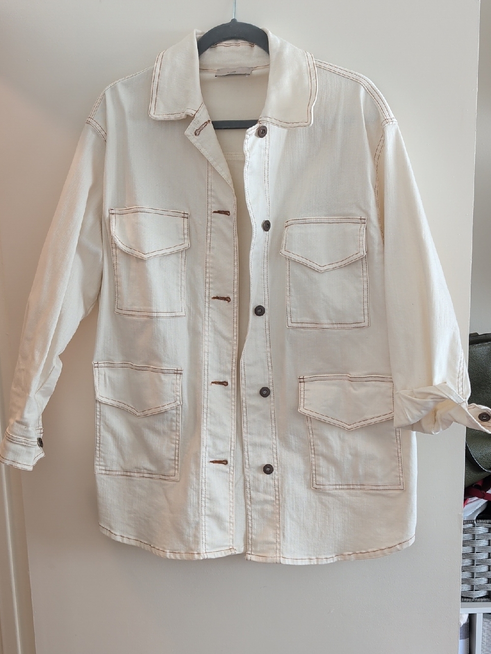Milla Greece Cream Field Jacket with Contrast Stitching
